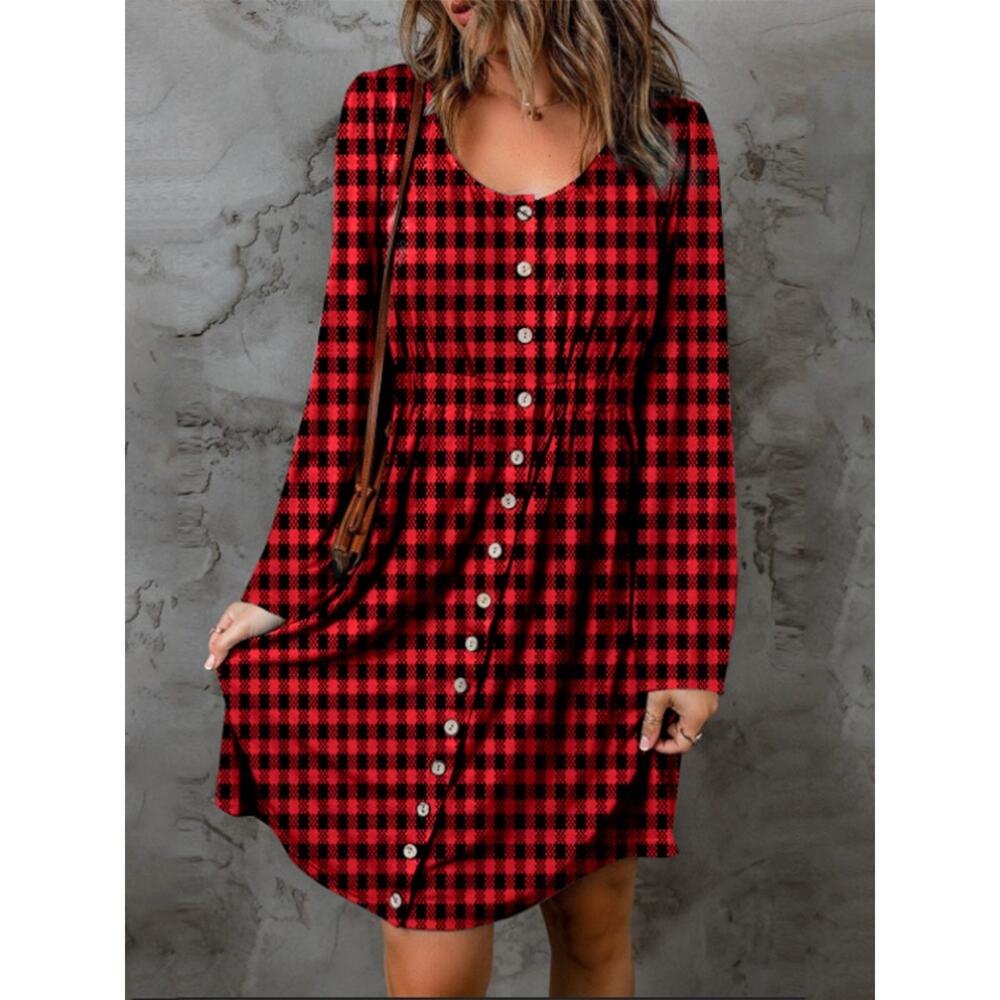 DOUBLE TAKE Red Black Check Holiday Round Neck Long Sleeve Magic Dress NEW 3X